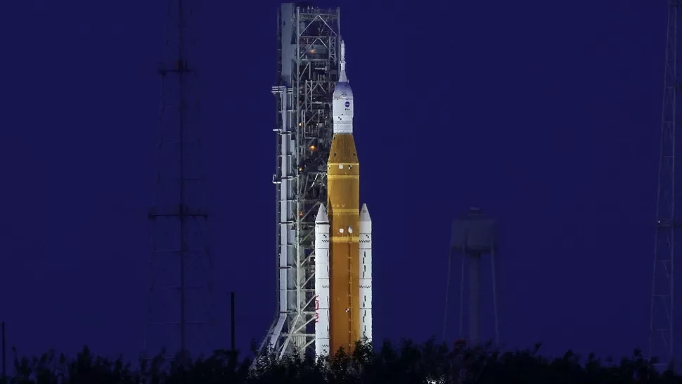 NASA's Space Launch System rocket at Launch Complex 39B at Kennedy Space Center in Florida prior to the launch of the Artemis 1 mission. (Image credit: Kevin Dietsch/Getty Images)